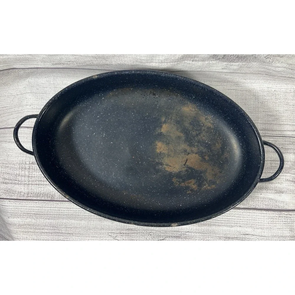 Vintage Savory Jr Oval Blue Enamel Double-Walled Roaster 12 1/2